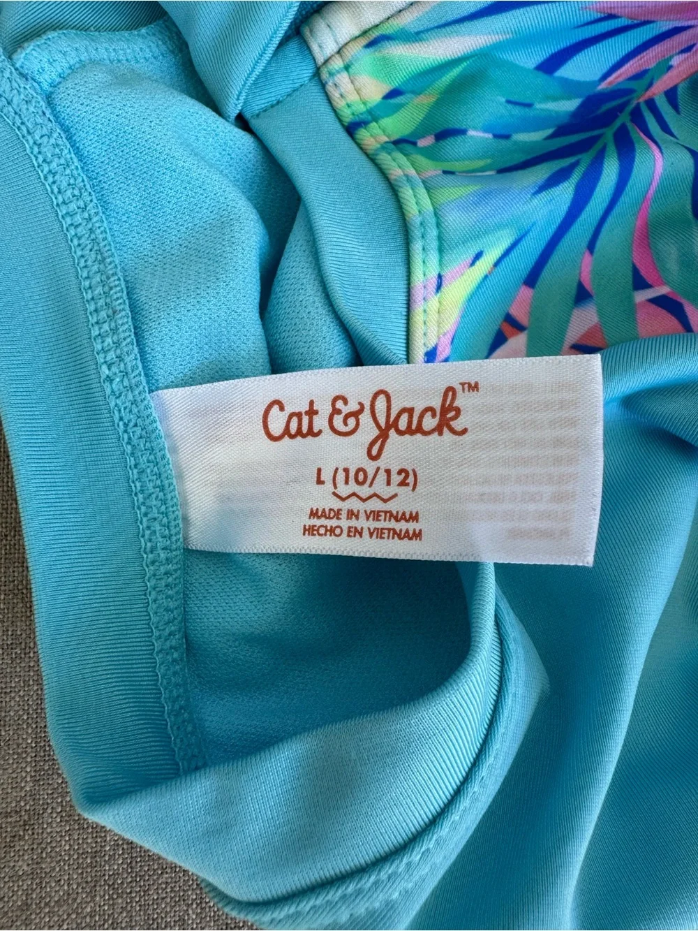 Cat & Jack, Long Sleeve, One-Piece Swimsuit, Tropical Print, Size L 10/12